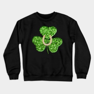 Faux Green Glitter Shamrock With A Horseshoe Crewneck Sweatshirt